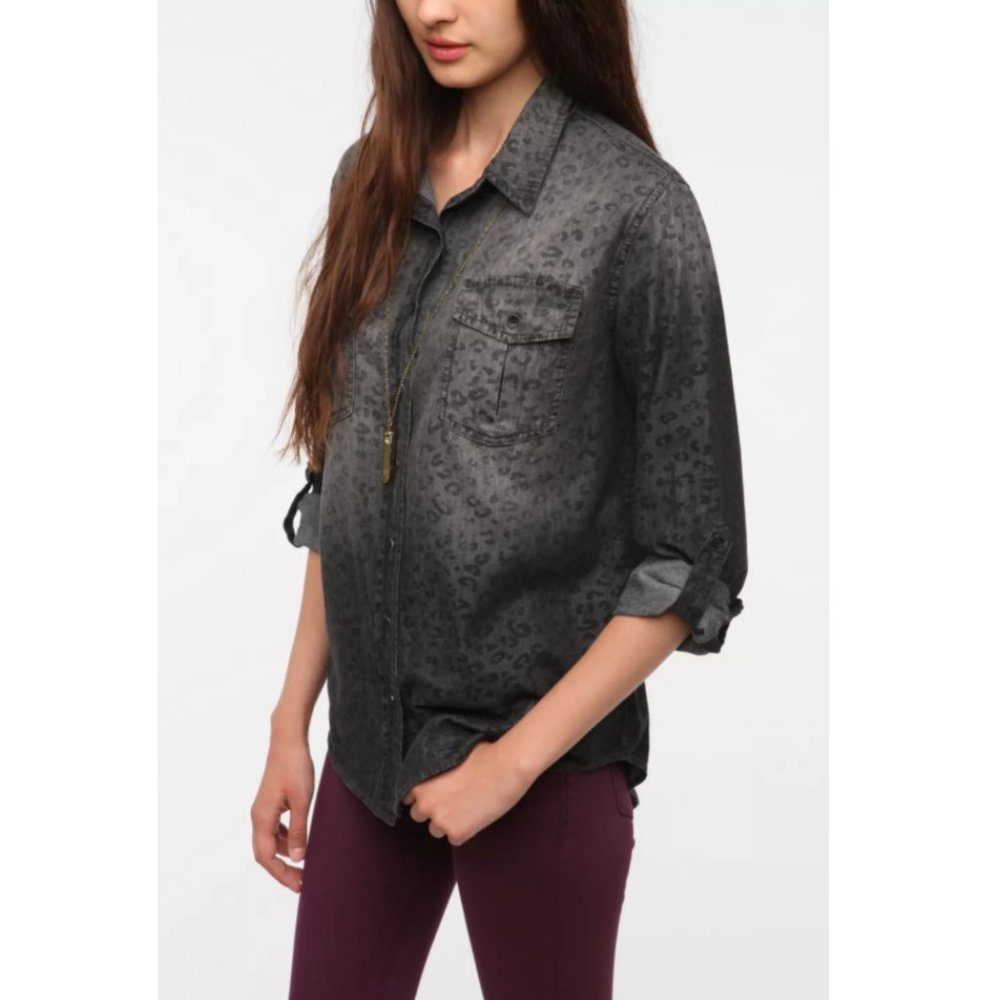 Bdg Leopard Print Chambray Button-Down Shirt Small - image 2